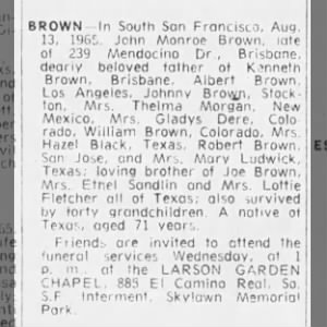 Obituary for John Monroe BROWN